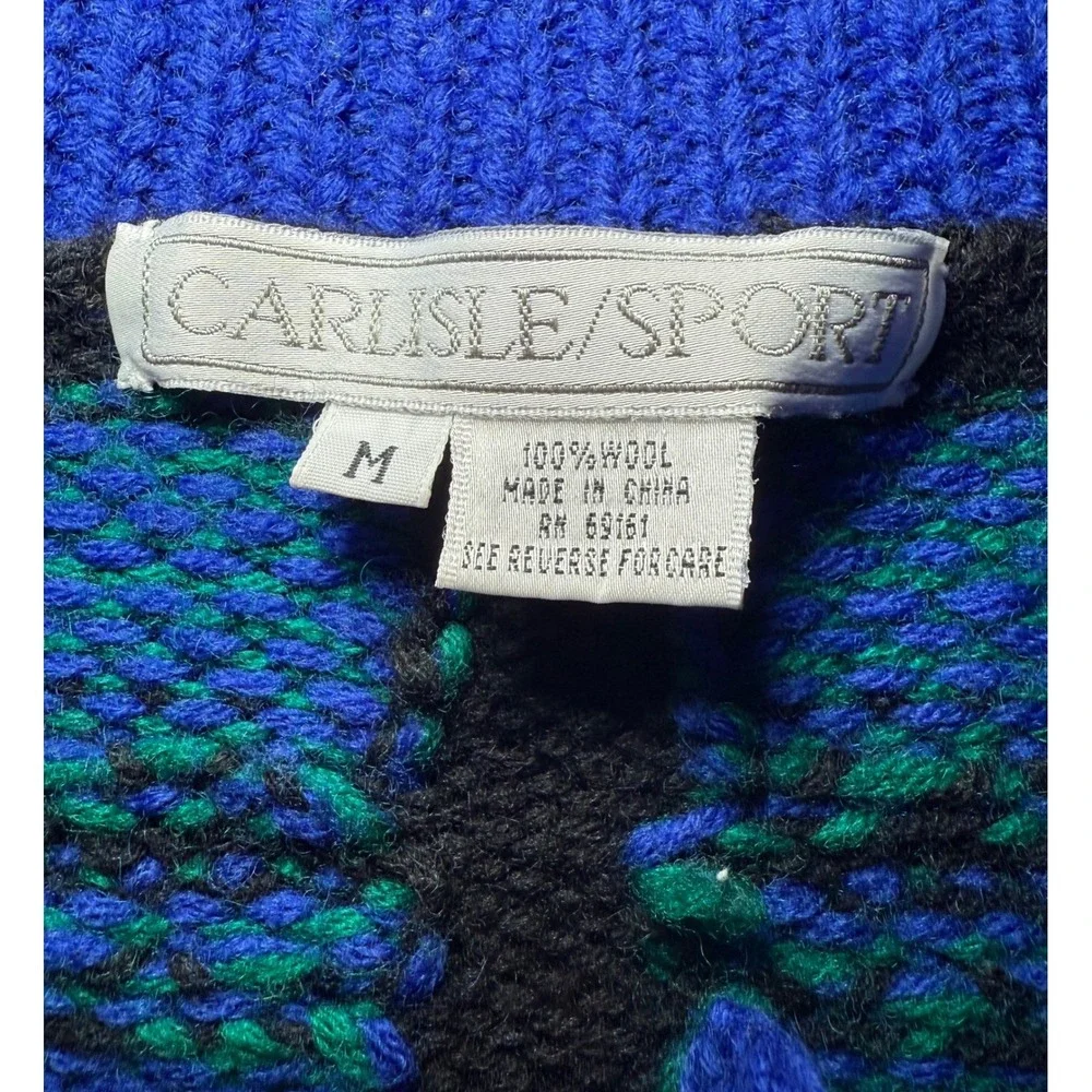 CARLISLE SPORT Plaid Wool Knit Sweater Jacket Blue Green Black Gold‎ Button M